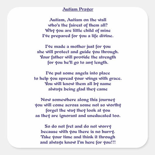 Sticker Carré Prière d'autisme (Devant)