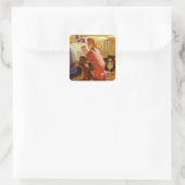 Sticker Carré Prières au coucher, Fille avec chiot, Religion Vin (Sac)