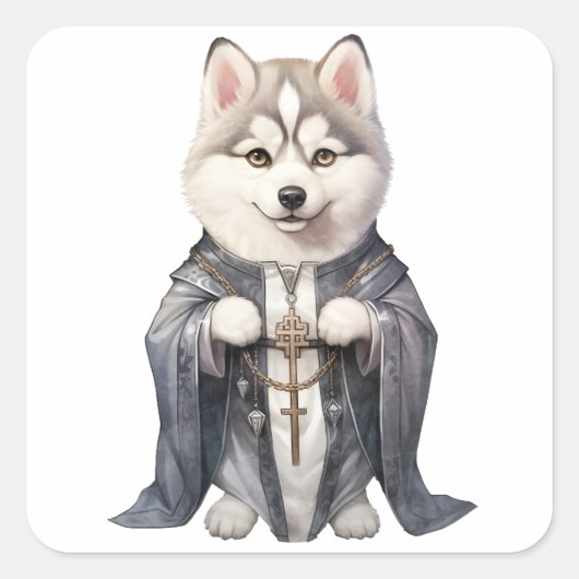 Sticker Carré Priest King Siberian Husky Dog (Devant)