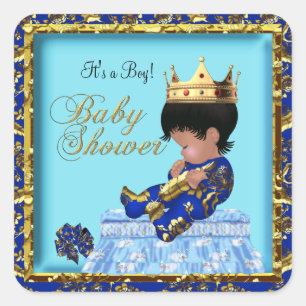 Sticker Carré Prince Baby shower Blue Gold Boy