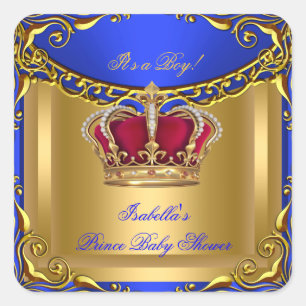 Sticker Carré Prince Royal Blue Baby shower Regal Red Gold Boy 3