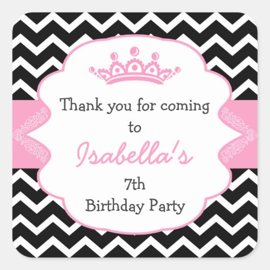 Sticker Carré Princess Crown Anniversaire fête en faveur autocol (Devant)