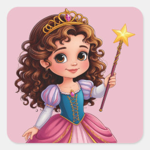 Sticker Carré Princesse adorable tenant une baguette magique