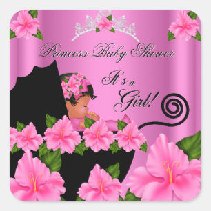 Sticker Carré Princesse Afro-Américaine Fête de Naissance Fille 