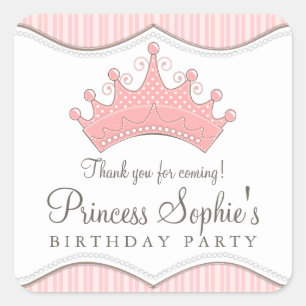 Sticker Carré Princesse Anniversaire Couronne rose Favoriser Sti