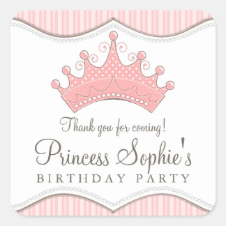 Sticker Carré Princesse Anniversaire Couronne rose Favoriser Sti