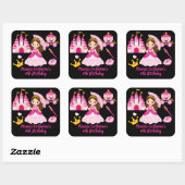 Sticker Carré Princesse Anniversaire Petites filles Nom personna (Feuille)