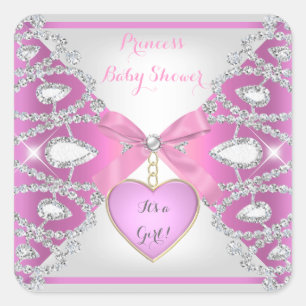 Sticker Carré Princesse Baby shower Diamonds Baby Girl Rose