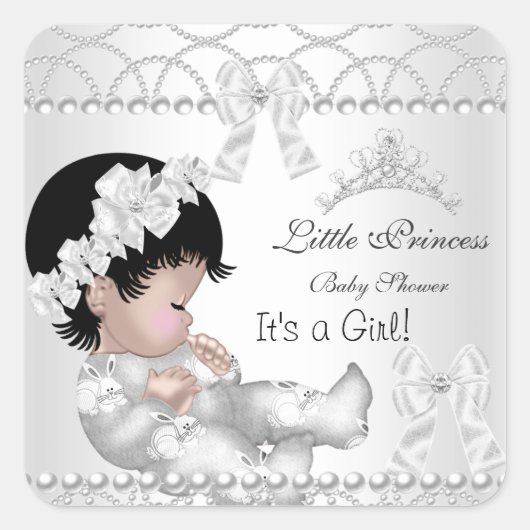 Sticker Carré Princesse Baby shower fille argent blanc Tiara (Devant)