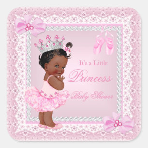 Sticker Carré Princesse Baby Shower Fille Rose Ballerine Ethniqu