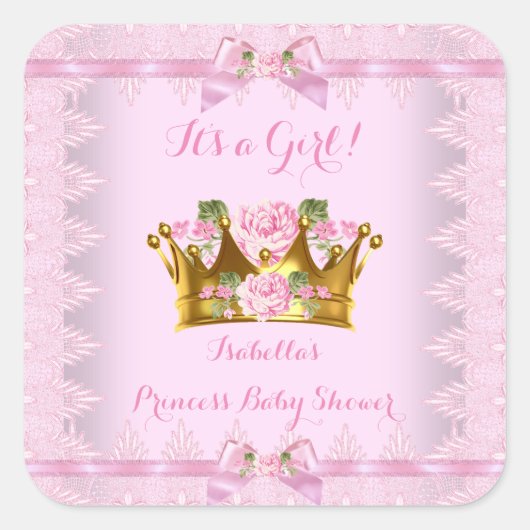 Sticker Carré Princesse Baby shower Rose Rose Lace Bow (Devant)