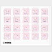Sticker Carré Princesse Crown Pastel Pink Petite fille Anniversa (Feuille)