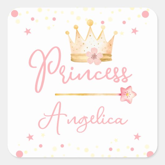 Sticker Carré Princesse Crown Rose Petite fille Anniversaire (Devant)