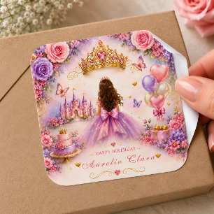 Sticker Carré Princesse de livre personnalisé pour anniversaire