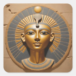 Sticker Carré Princesse égyptienne avec disque Sun