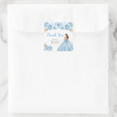 Sticker Carré Princesse en Robe Bleue Quinceanera Merci (Sac)