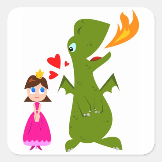 Sticker Carré Princesse et Dragon (Devant)