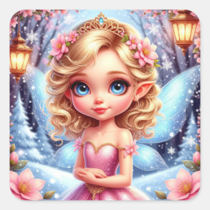 Sticker Carré Princesse Fée d'Hiver pour les Amateurs de Fantast