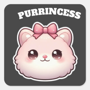 Sticker Carré Princesse Féline Design Rose Mignon