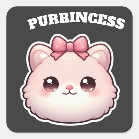 Sticker Carré Princesse Féline Design Rose Mignon (Devant)