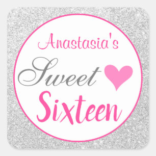 Sticker Carré Princesse Féminine Rose & Paillettes Argentées Swe