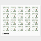 Sticker Carré Princesse Florale en Sage Robe Verte Quinceanera (Feuille)