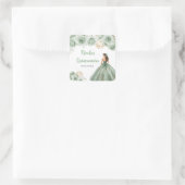 Sticker Carré Princesse Florale en Sage Robe Verte Quinceanera (Sac)