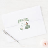 Sticker Carré Princesse Florale en Sage Robe Verte Quinceanera (Enveloppe)