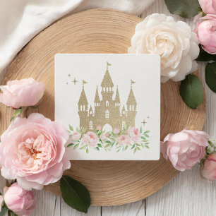 Sticker Carré Princesse Florale Rose Et Or Anniversaire