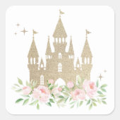 Sticker Carré Princesse Florale Rose Et Or Anniversaire (Devant)