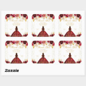 Sticker Carré Princesse Florale Rouge Quinceañera (Feuille)