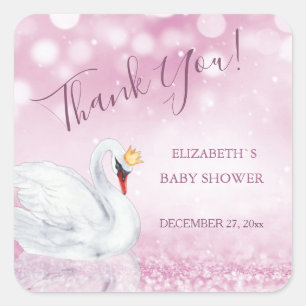 Sticker Carré Princesse Swan   MERCI   BABY SHOWER