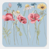 Sticker Carré Printemps fleurs d'été bleu (Devant)
