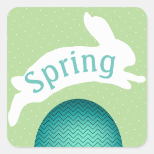 Sticker Carré Printemps Turquoise Chevron OEuf de Pâques et lapi