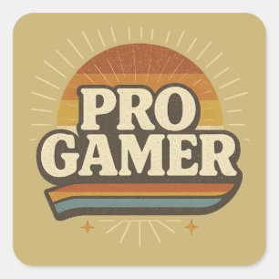 Sticker Carré PRO GAMER — Insigne Vintage de coucher de soleil