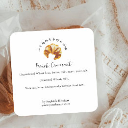Sticker Carré Produit Boulangerie Aquarelle Croissant Ingrédient