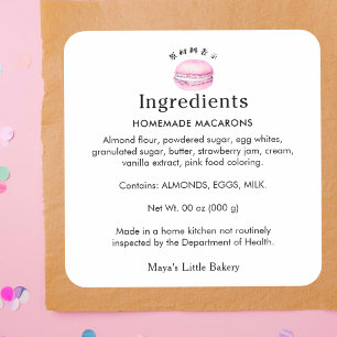 Sticker Carré Produit de boulangerie Macaron Rose Rustique Ingré