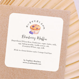 Sticker Carré Produit d'ingrédient Aquarelle Muffin Myrtille