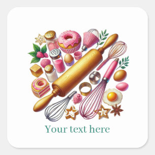 Sticker Carré Produits de pâtisserie mignons personnalisables