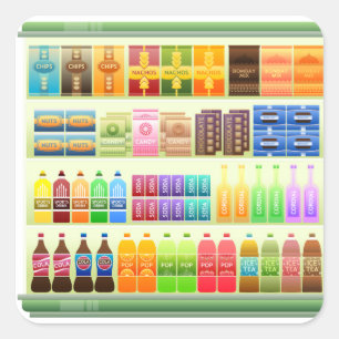 Sticker Carré produits d'étagère de supermarché snacks