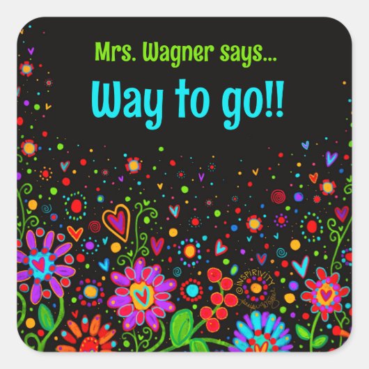 Sticker Carré Professeur de motivation florale de coeur personna (Devant)