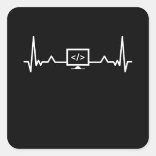 Sticker Carré Programmation du développeur de codage Heartbeat