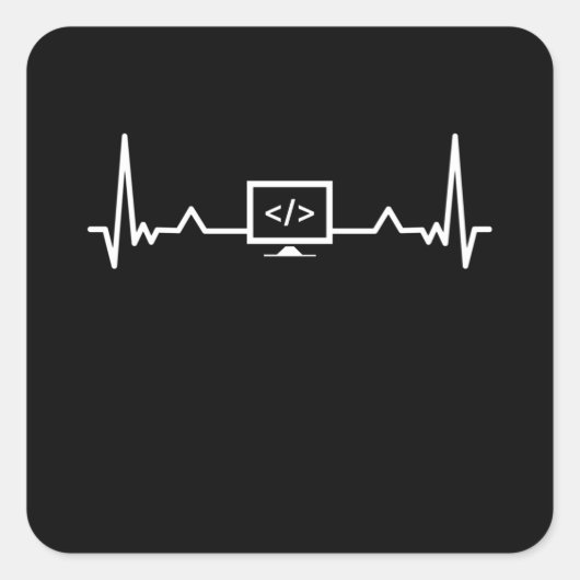 Sticker Carré Programmation du développeur de codage Heartbeat (Devant)