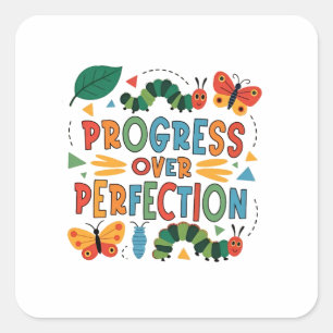 Sticker Carré Progrès sur la perfection des bogues Kndergarten