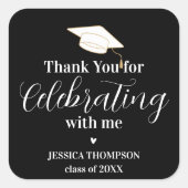 Sticker Carré Promotion Élégante de 2024 Merci Diplômé (Devant)