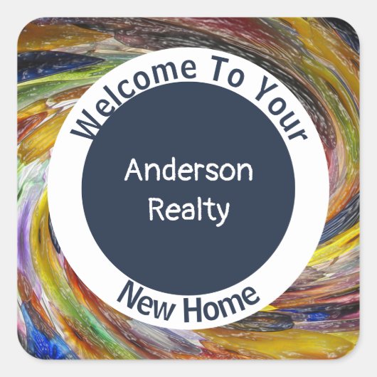 Sticker Carré Promotion Immo Bright Cravate-Dye Swirl Immobilier (Devant)