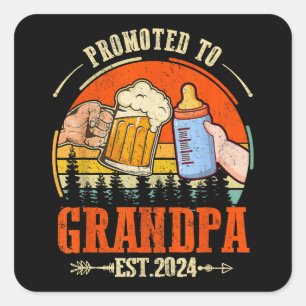 Sticker Carré Promu à Grandpa Est 2024 Fête des pères Rétro Nouv