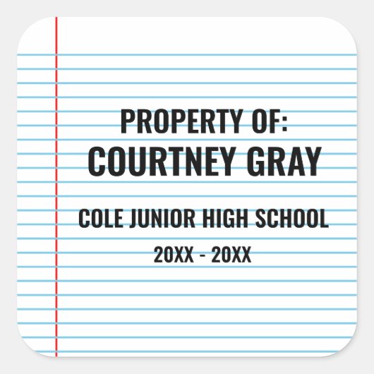 Sticker Carré Propriété de bienvenue Retour à l'école (Devant)