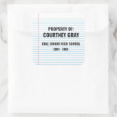 Sticker Carré Propriété de bienvenue Retour à l'école (Sac)