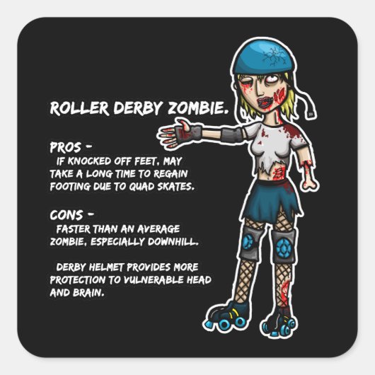 Sticker Carré Pros et Cons Roller Derby Zombie (Devant)